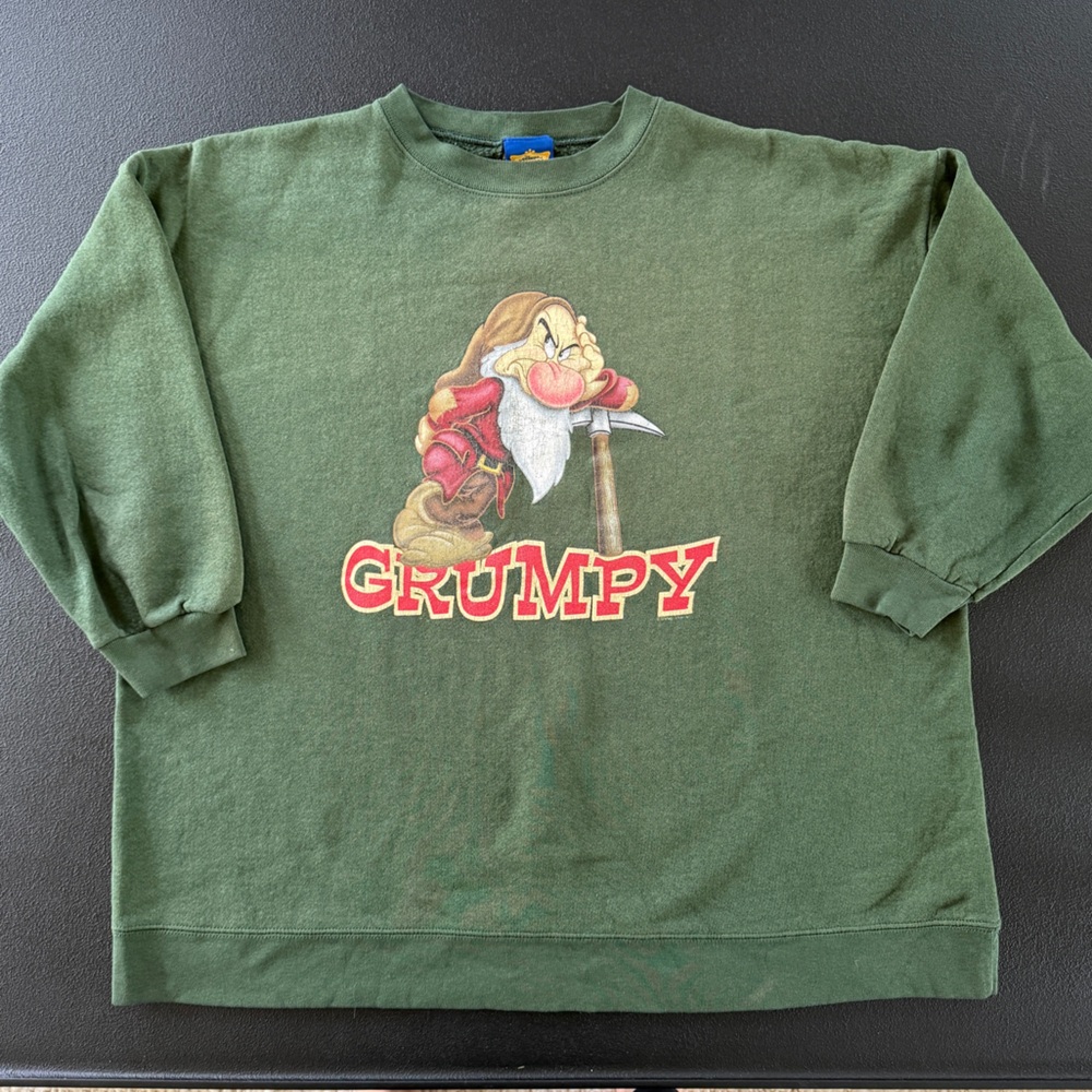VTG Disney Classics GRUMPY‎ Dwarf Sweatshirt Mens 3X Green Snow White Dwarves